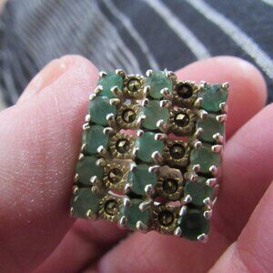 Vintage Emerald Silver and Marquesite Pave Ring Size 6.25